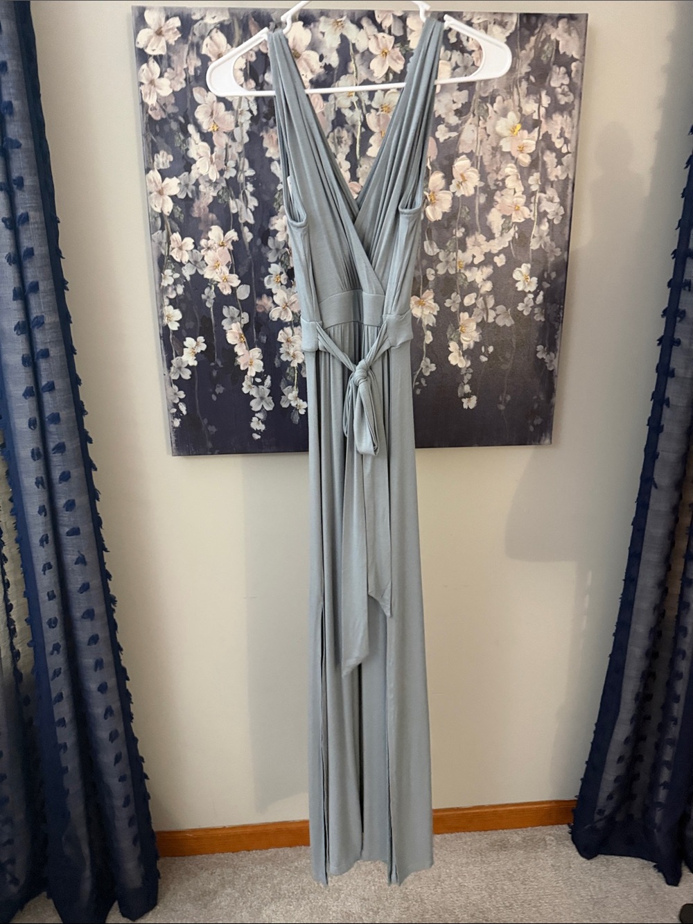 NWT Lulus Sleeveless V-Neck Maxi Dress in Slate Gray and side slits - Picture 3 of 5